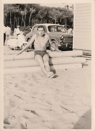 Vintage foto mann vor - roller, &